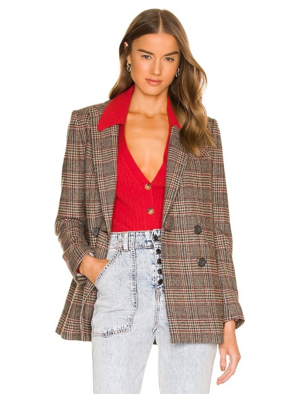 Veronica Beard Oria Glen Plaid Dickey Jacket in Camel Multi
